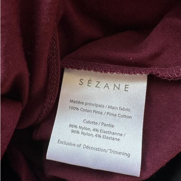 Sezane Burgundy & Black Thibault Bodysuit Crossover Neckline Short Sleeve - Picture 10 of 13